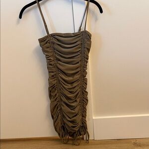 Tiger Mist Ruched Mini Dress in Tan